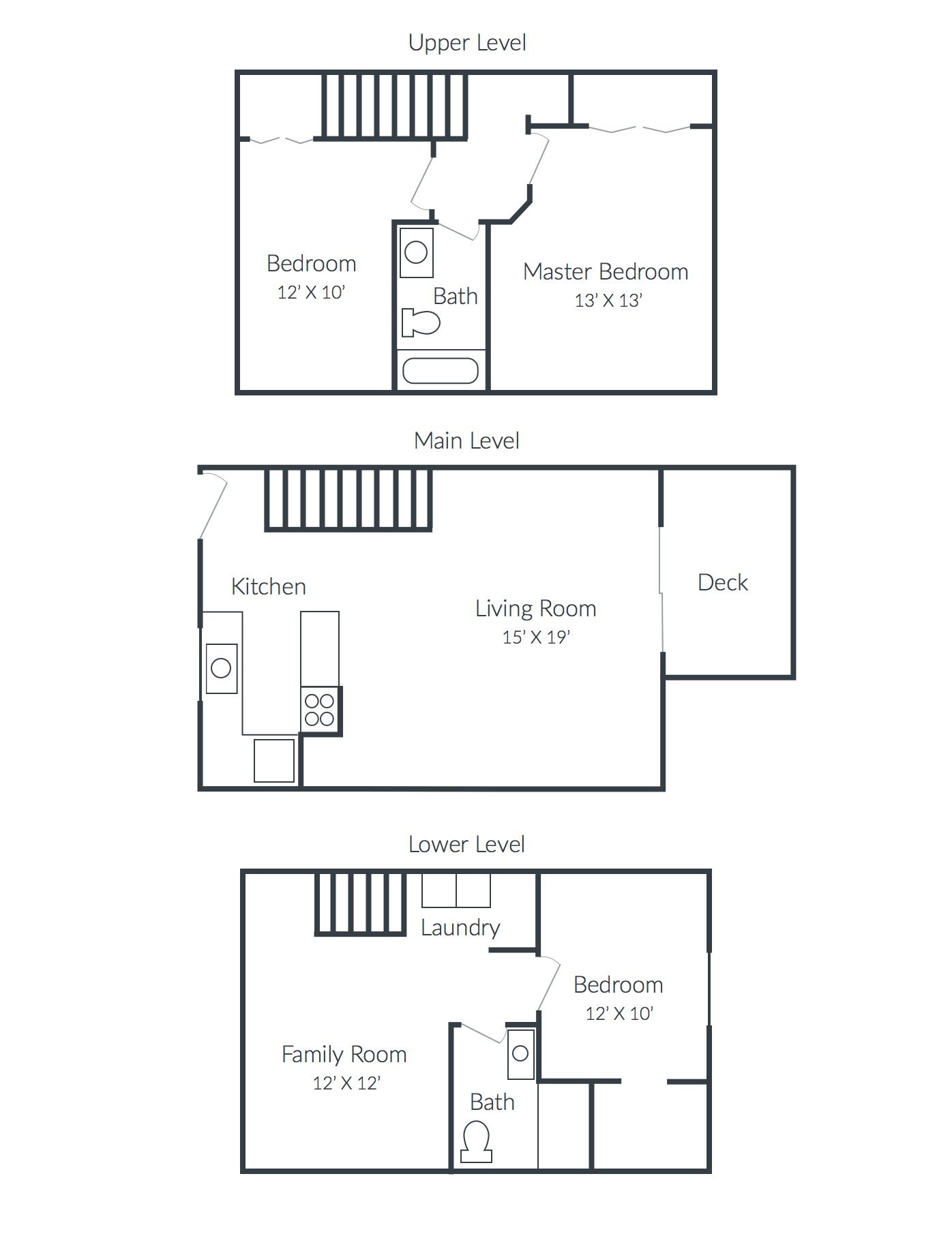 Floor plan for 3 beds, 2 baths, 1320 sqft